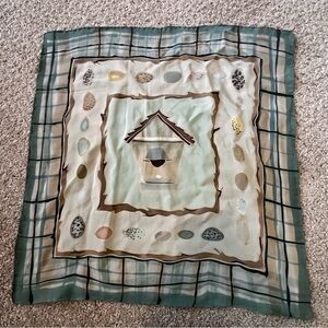 Vintage Robins Egg Bird House Square Scarf Silk Pale Green Blue Easter Spring